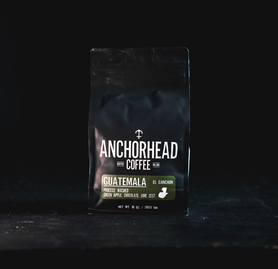Anchorhead Coffee Guatemala El Canchan package on a dark background