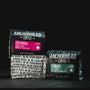 Two Anchorhead Coffee bags, one labeled 'Colombia' and the other 'Ethiopia', on a black background.